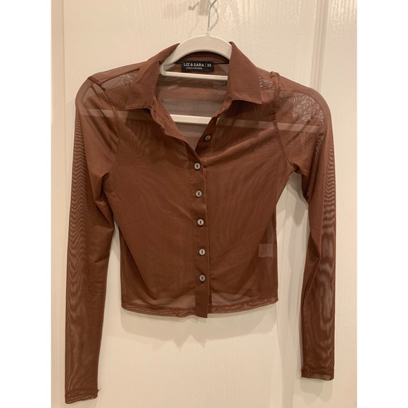 Liz & Sara Tops - Liz & Sara Shear Brown Cropped long sleeve button down Sz XS
